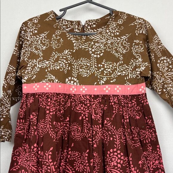 Young Colors Brown and pink floral long sleeve cotton dress size 18 months - Picture 2 of 9